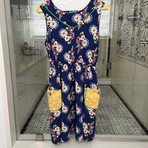 Matilda Jane Navy Daisy Dress with Yellow Polka-Dot Pockets